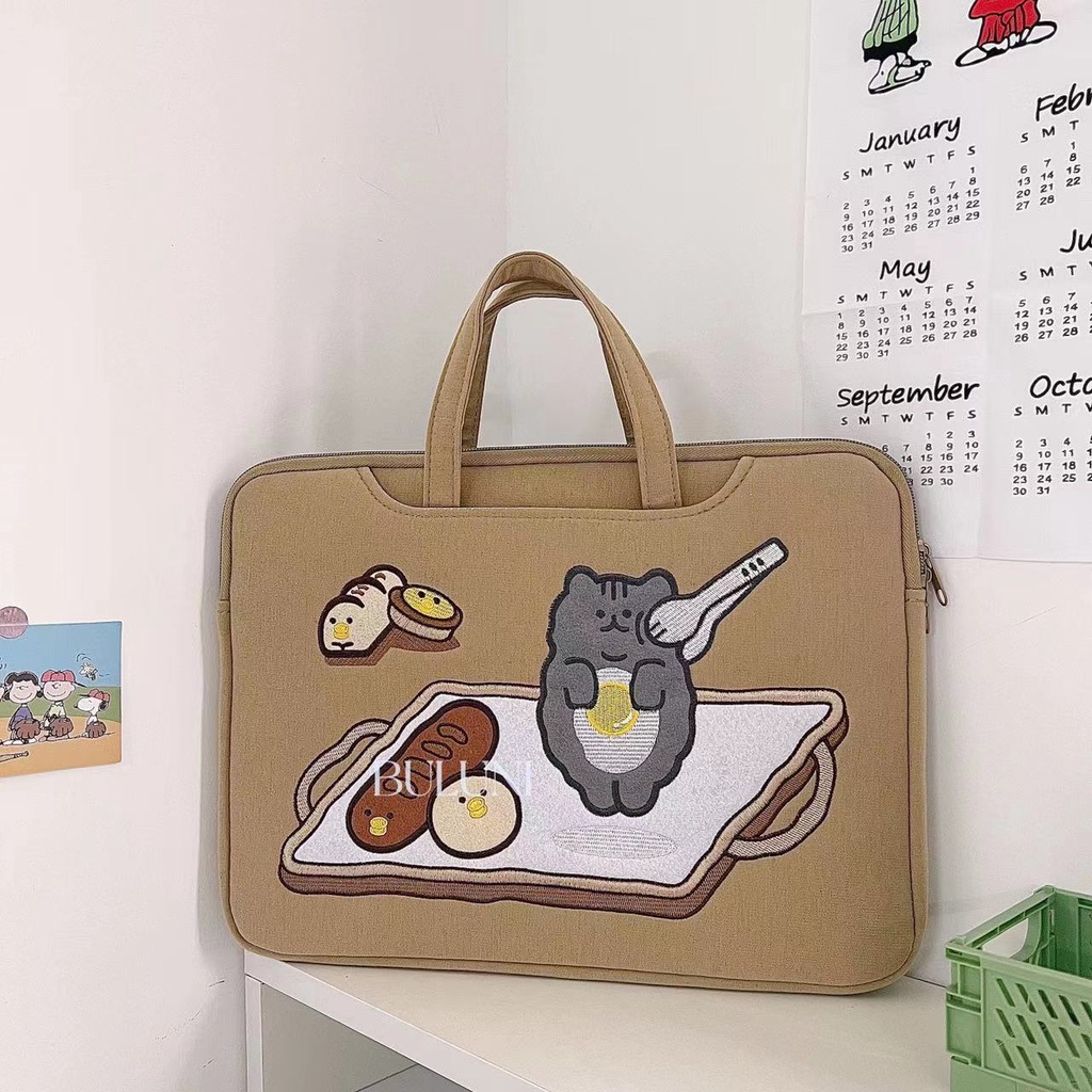 Túi đựng laptop 13.3 14.1 15 16.1 inch thêu hình mèo lười xinh xắn