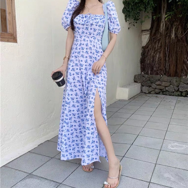 Đầm Hoa Xẻ Tà Phong Cách Retro Pháp Thời Trang Mùa Hè Cho Nữ