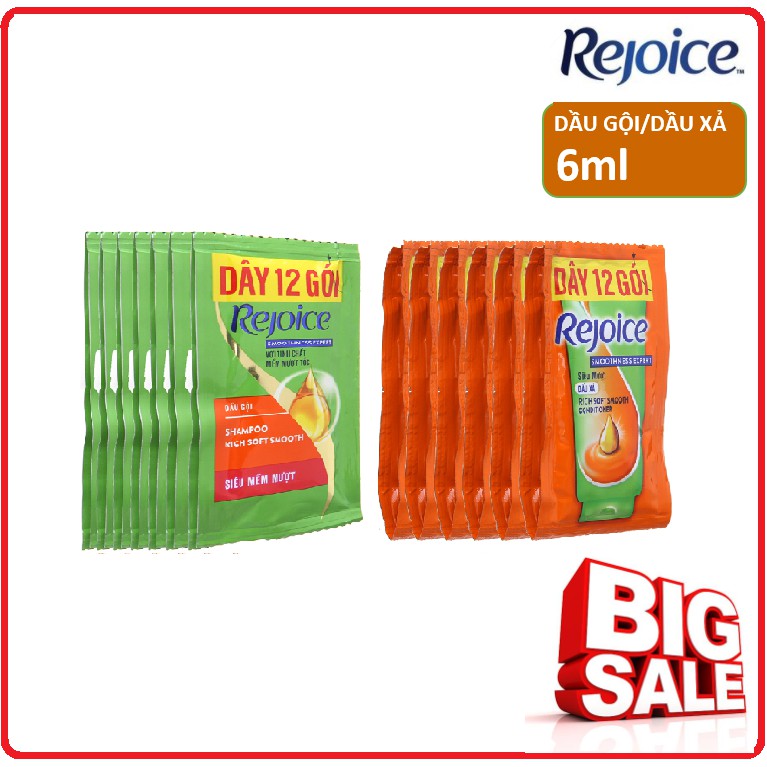 Dầu Gội/Dầu Xả REJOICE Siêu Mượt Dây 6ml x 12 Gói