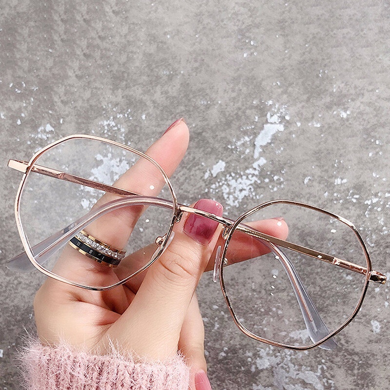 Kính Mát Gọng Kim Loại Tròng Đa Giác Chống Ánh Sáng Xanh 100-150 - 200-250 - 300-350 - 400