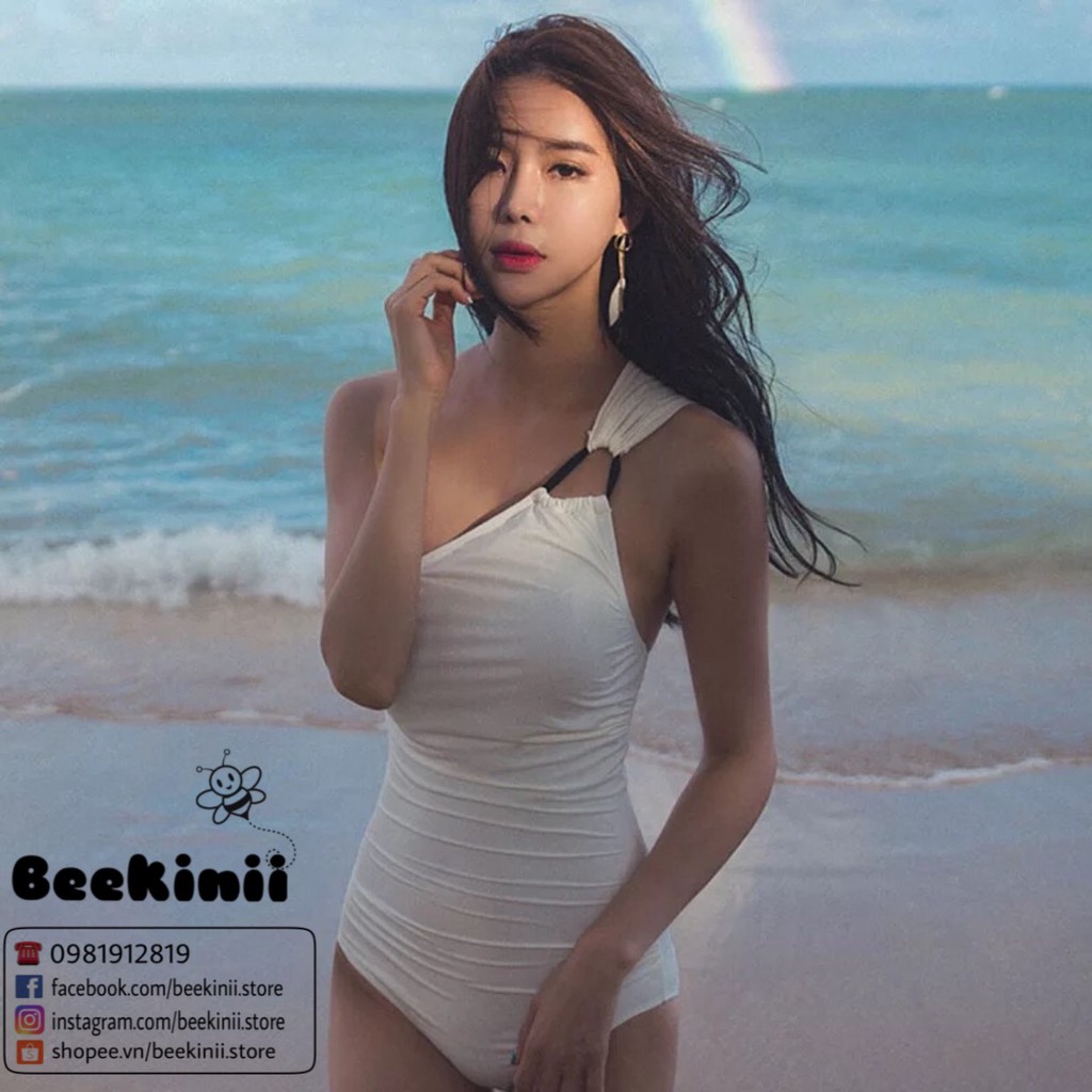 Monokini 1 mảnh trắng lệch vai