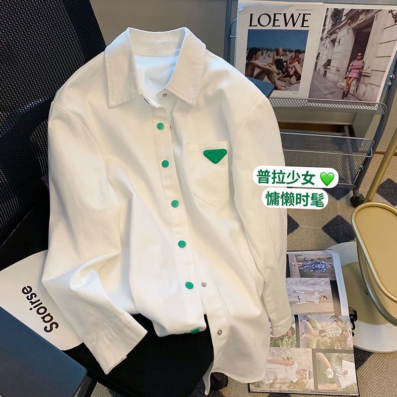 Áo Sơ Mi Polo Cổ Polo Họa Tiết Logo Tam Giác Màu Xanh Lá Phong Cách Mới Đơn Giản Thời Trang Mùa Xuân Cho Nữ