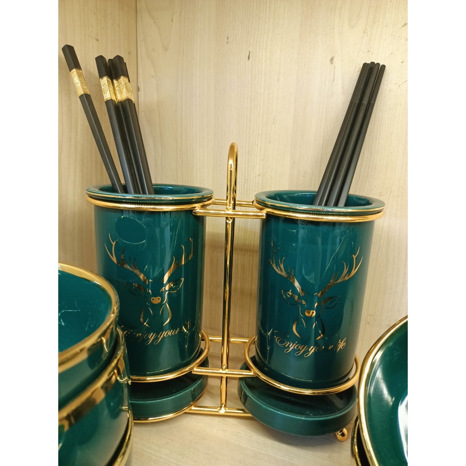 Set đồ gia dụng bán ăn sang trọng màu xanh cổ vịt