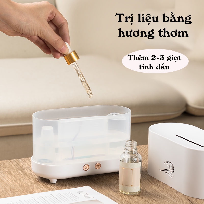 Máy phun sương đèn xông tinh dầu khuếch tán hình ngọn lửa tạo độ ẩm phòng ngủ,máy xông hơi thơm phòng có đèn led  BH 6th