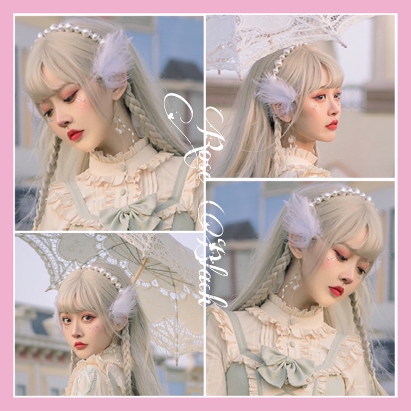 Sét kẹp tóc lông vũ và bờm hạt giả ngọc cosplay lolita mã YIO-1