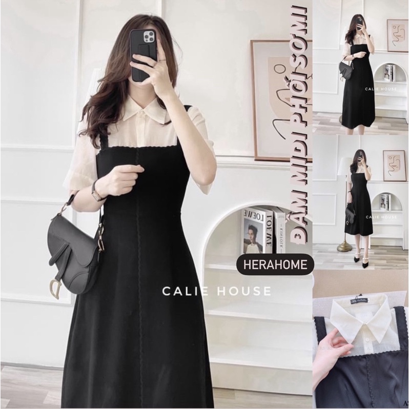 VÁY YẾM MIDI DÁNG DÀI PHỐI TƠ 🍀