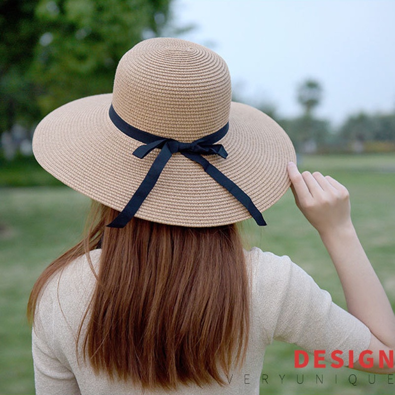 Nón Cối Rộng Vành Phối Nơ Thời Trang Đi Biển Chống Tia UV Sự Bảo Vệ