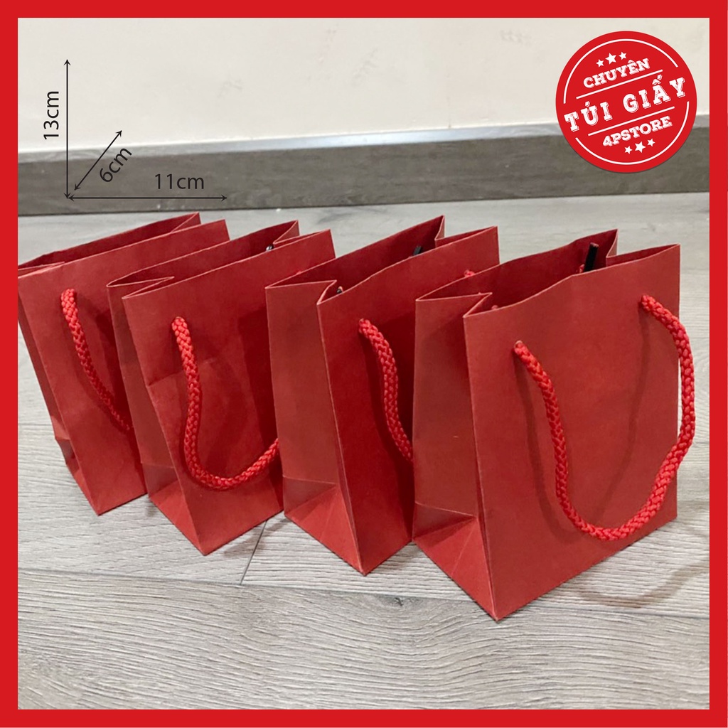 10 TÚI GIẤY ĐỎ ĐẬM QUAI DÙ 11 X 13 X 6 CM