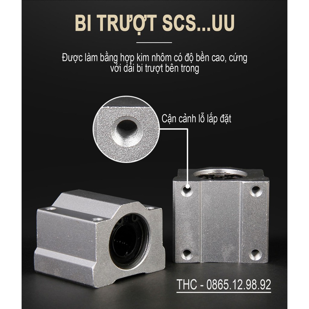 Bộ thanh ray trượt tròn phi 16mm (1 thanh SC16 dài 1 mét + 2 bi trượt SCS16UU + 2 gối đỡ SK16)