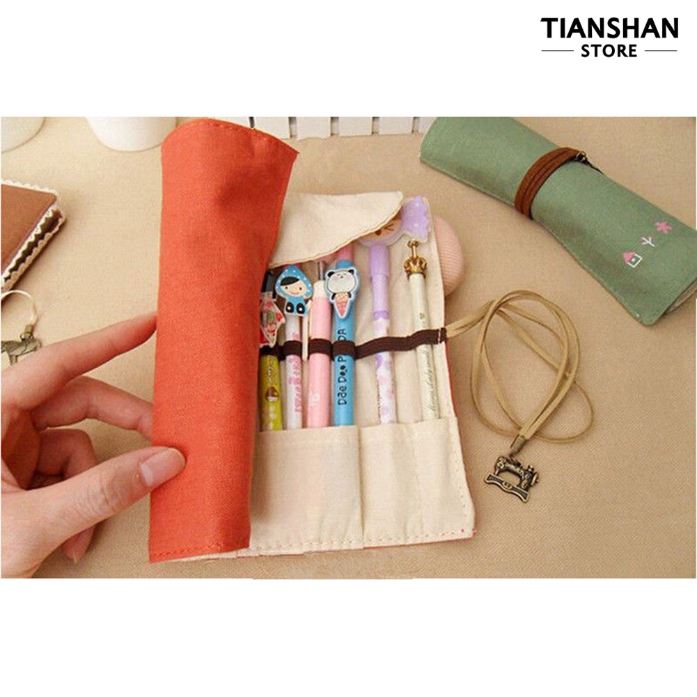 Túi bút chì vải canvas dạng cuộn xinh xắn
