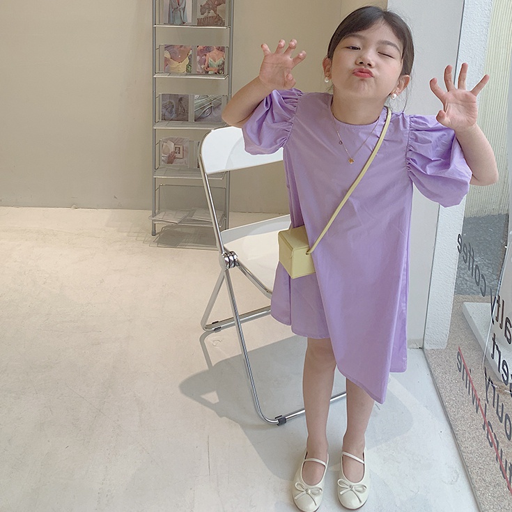 Đầm Tay Phồng Ngắn Phong Cách Hàn Quốc Thời Trang Mùa Hè Xinh Xắn Cho Bé Gái