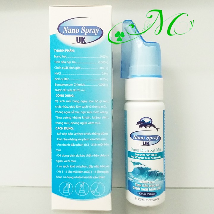 Xịt rửa mũi chứa nano bạc Nano Spray UK - Rửa sạch mũi  xoang cho mọi lứa tuổi