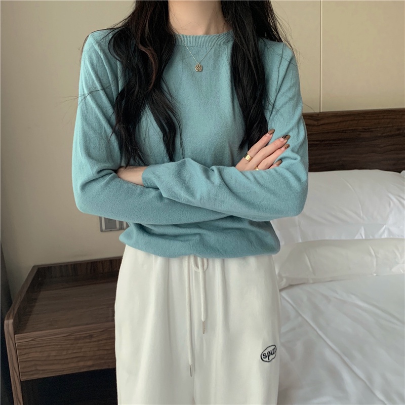 Áo Sweater Dệt Kim Tay Dài Dáng Rộng Màu Trắng Đen Thời Trang Mùa Thu Cho Nữ