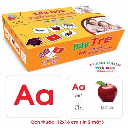 Thẻ học thông minh 18 chủ đề song ngữ Anh Việt loại to phiên bản đủ, thẻ học thông minh các chủ đề giáo dục cho bé