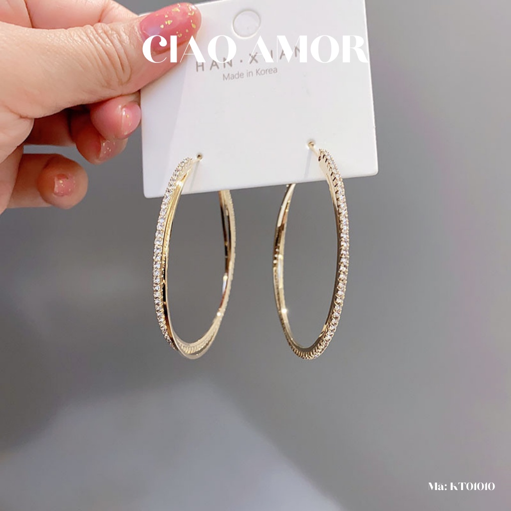 Khuyên tai nữ, Bông tai tròn to đính đá Trang sức ciao Amor - KT0110