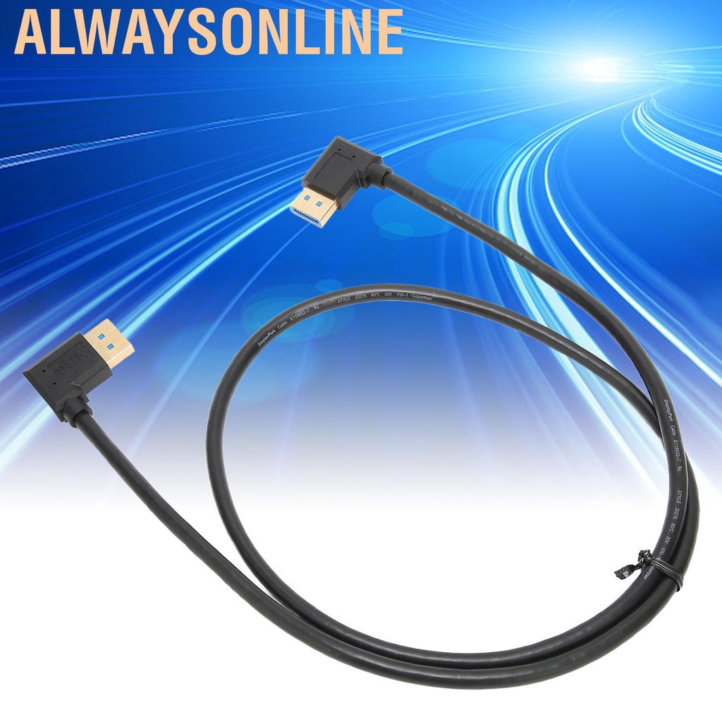 Alwaysonline 8K HD Displayport Cable DP1.4 90 Degree Right Angle DP Male To Line Wire