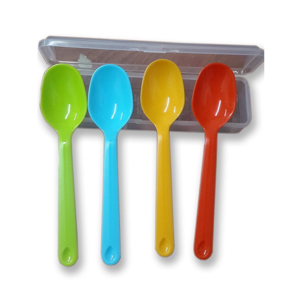Hộp 4 chiếc thìa nhựa INOMATA Picnica | Set thìa nhựa 4 màu Nhật Bản
