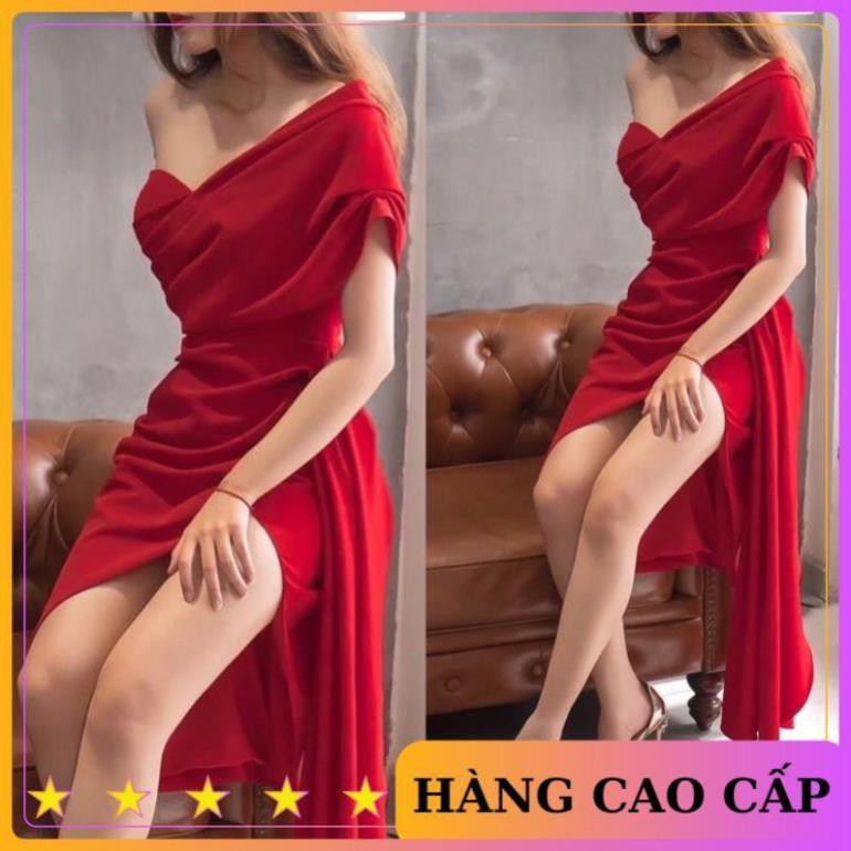 [HÀNG CAO CẤP] Đầm body cúp ngực đắp vai vạt chéo nhún hông rớt tà dự tiệc dạ hội sang trọng (CÓ ĐỆM NGỰC) MN134  ྇ ྇