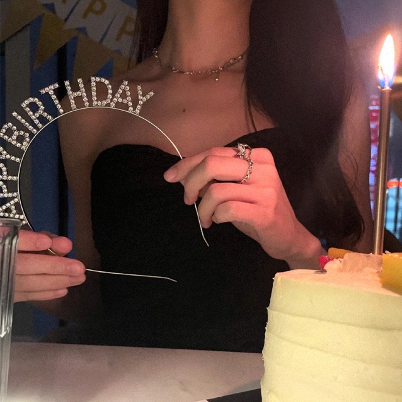 Băng đô hình chữ Happy Birthday đính đá lấp lánh vui nhộn cho nữ