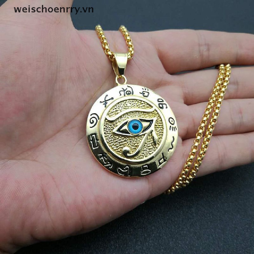 Dây Chuyền Mặt Tròn Bằng Thép Không Gỉ Họa Tiết Mắt Horus Cổ Điển
