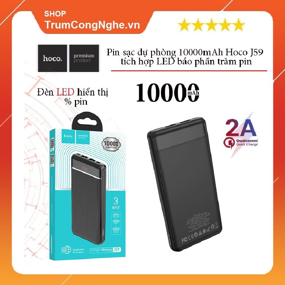 Pin sạc dự phòng 10000mAh Hoco J59 tích hợp LED báo phần trăm pin - Thiết kế Sang Trọng