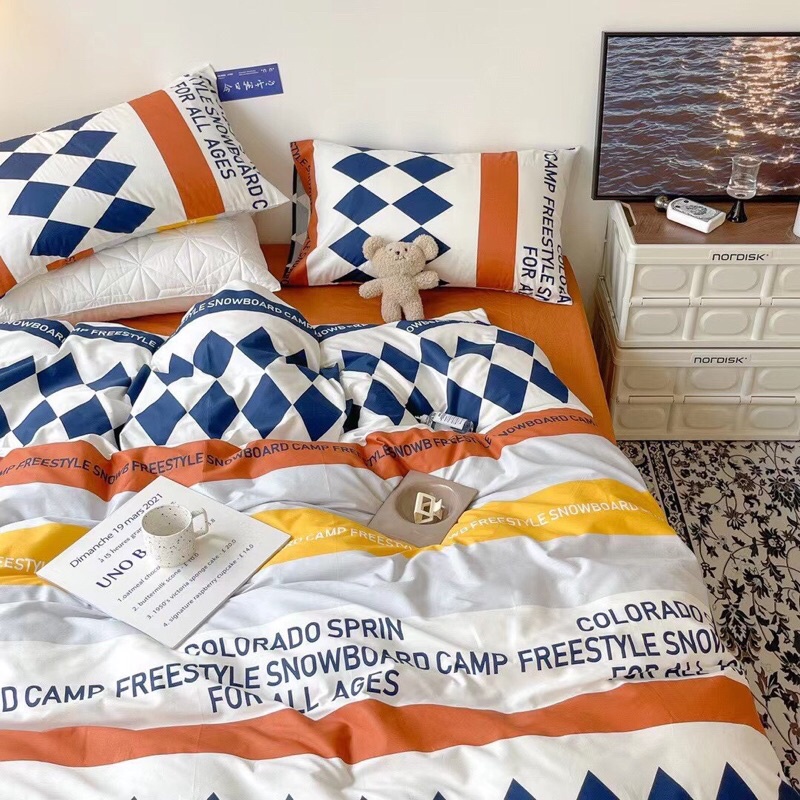 Bộ Chăn Ga Gối ❤️ Cotton living 100% cao cấp đủ size ga giường họa tiết kẻ miễn phí bo chun nhập khẩu Hàn Quốc
