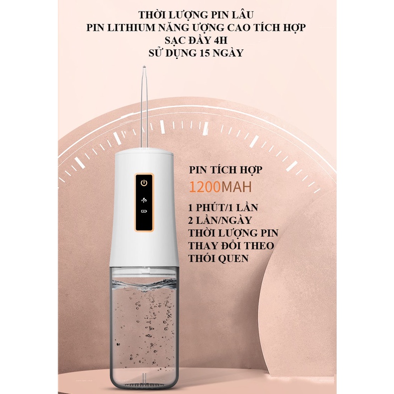 Máy Tăm Nước Cầm Tay Giá Rẻ, 3 chế độ làm sạch, đầu phun xoay 360 độ, chống nước 100%