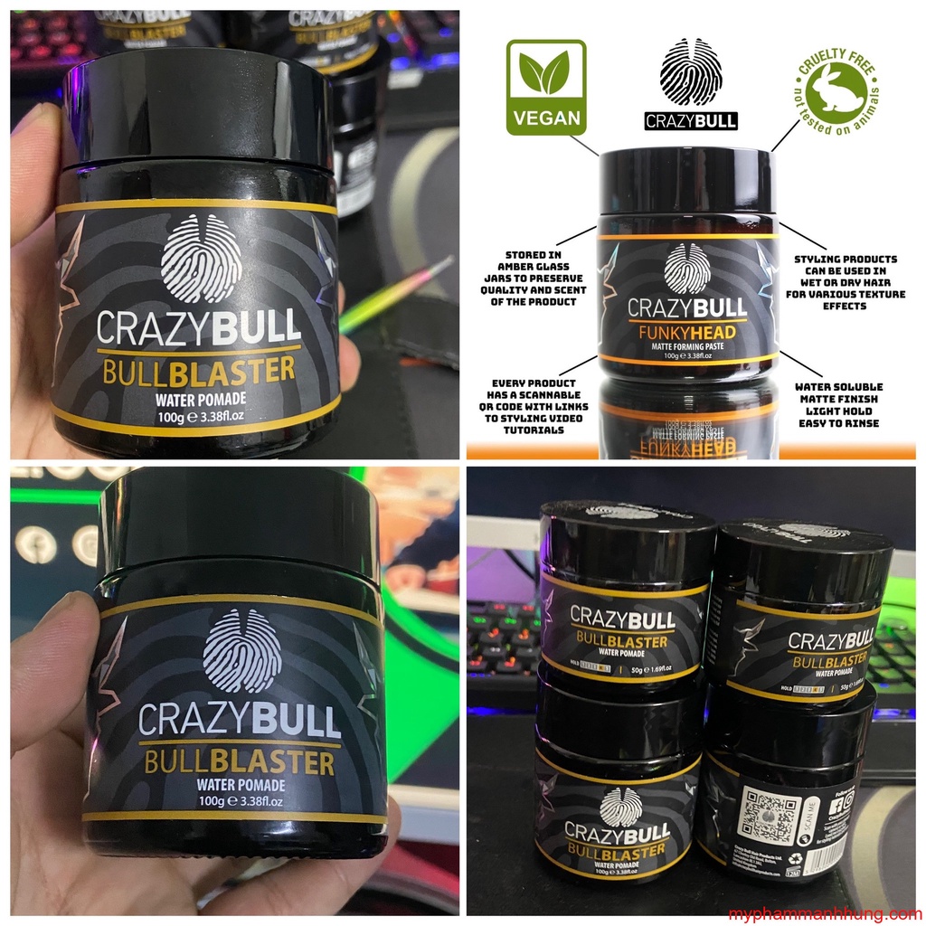 Sáp vuốt tóc, wax vuốt tóc CRAZY BULL Pomade - 100gr. Tạo Kiểu Và Giữ Nếp Cho Tóc. HÀNG CHÍNH HÃNG