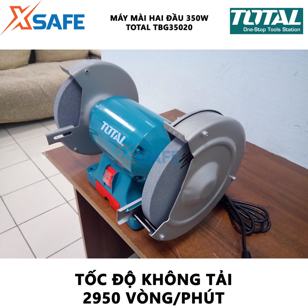 Máy mài 2 đá TOTAL TBG35020 220V 2 đầu mài, nguồn vào định mức 350W, tốc độ không tải 2950 phút, kích thước đá mài 200mm