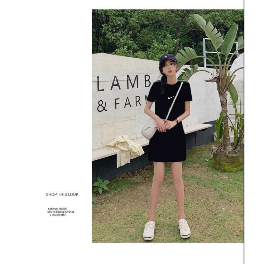 Váy dáng suông cổ tròn tay ngắn tay Đầm body đen thun tay ngắn | BigBuy360 - bigbuy360.vn