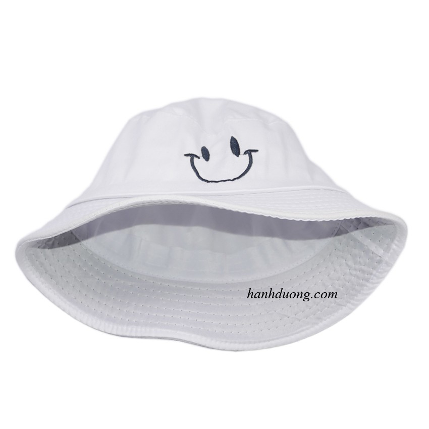 Mũ tai bèo nam nữ thêu mặt cười dễ thương, vành rộng chống nắng tốt, chất liệu vải mềm mại