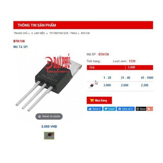 linh kiện TRIAC BT136 GÓI 5CON