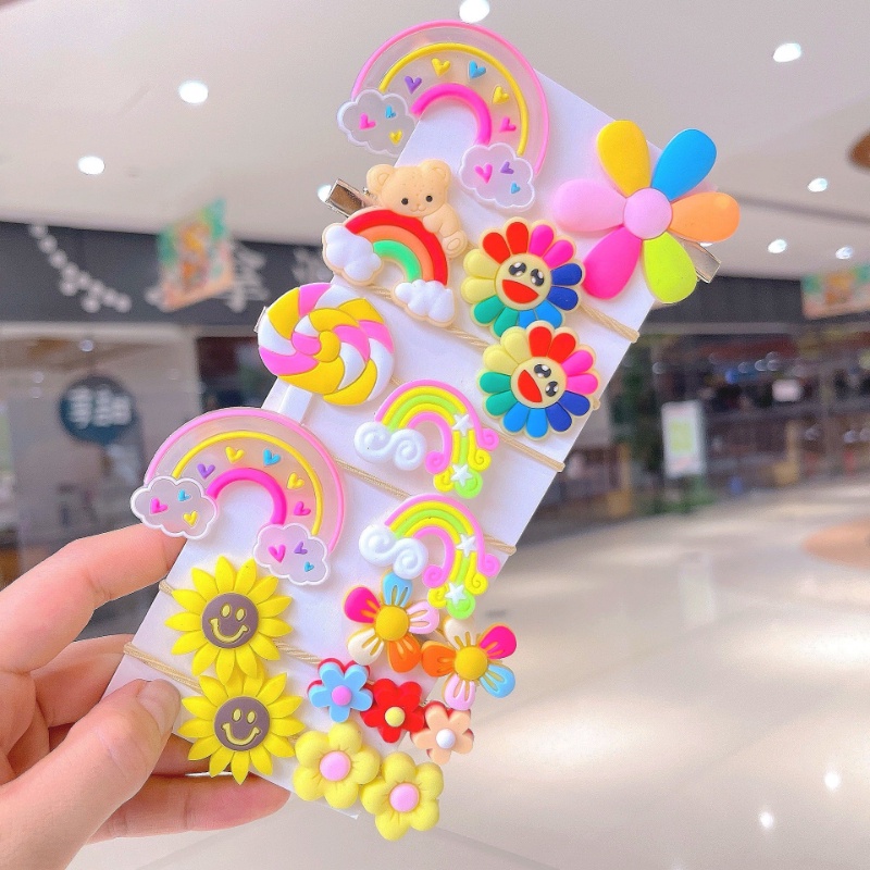 Dây Buộc Tóc Cao Su Họa Tiết Hoạt Hình Màu Cầu Vồng Phong Cách Hàn Quốc Dễ Thương Cho Bé Gái