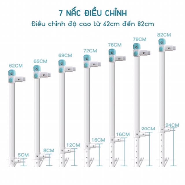 (ĐỦ SIZE) Thanh Chắn Giường Baby Smiles độ cao 62-82cm