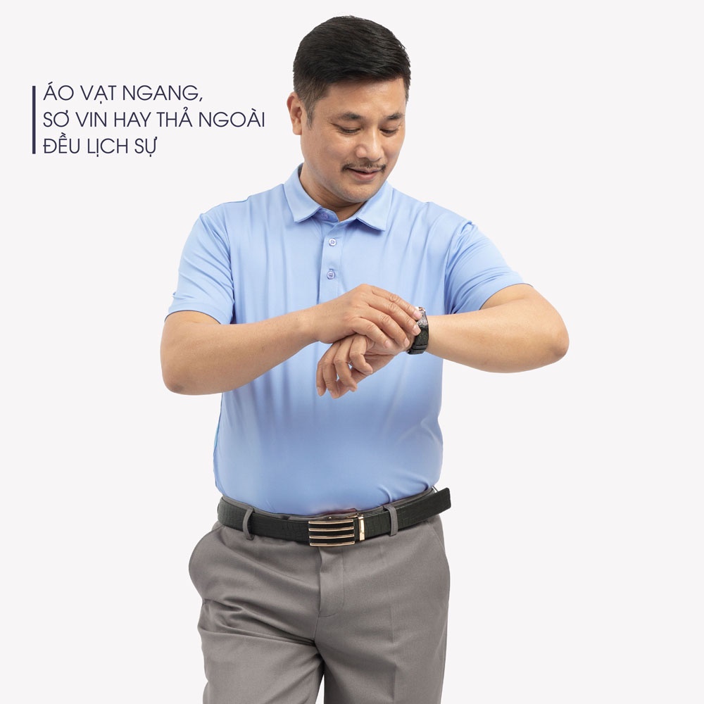 Áo Polo Nam Trung Niên ANCHI Màu Xanh Nhạt Trơn Chất Liệu Cotton Cao Cấp