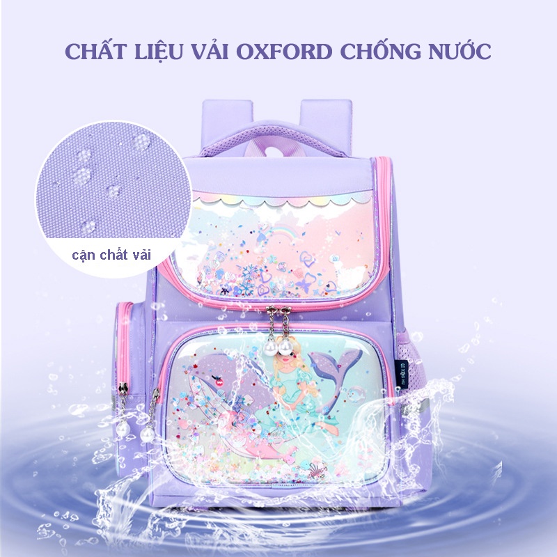 Balo chống gù cho bé gái đi học cặp sách học sinh tiểu học form hộp vải chống nước bền đẹp Bibobaby 63201