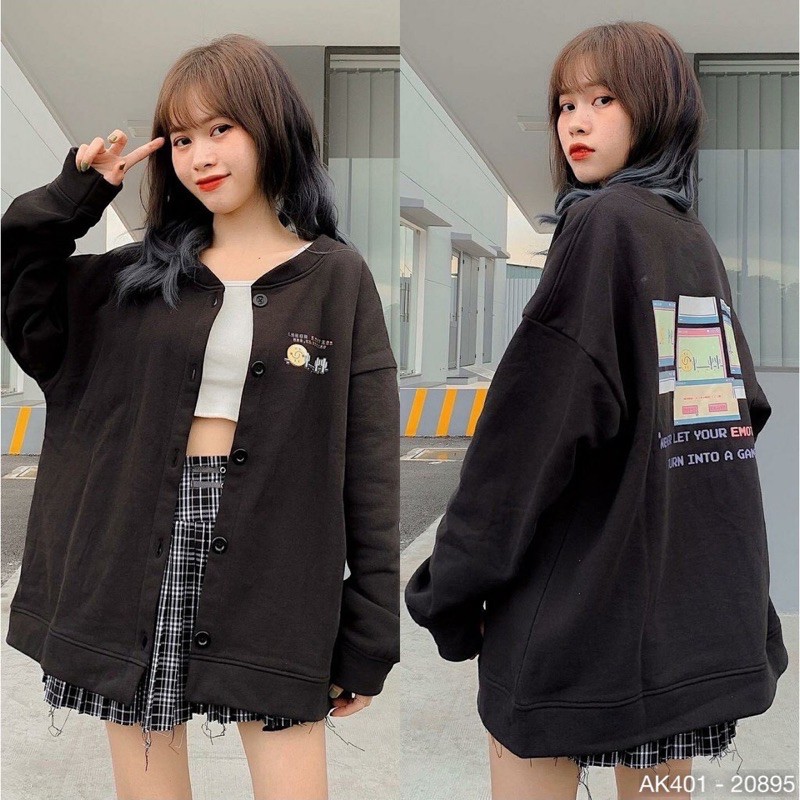 Áo Khoác Cardigan Nữ Nỉ Bông Dày Dặn Hàng QC Áo Chống Nắng Cardigan Nữ Nỉ Ngoại in EMOTIONS - AK3401 | BigBuy360 - bigbuy360.vn