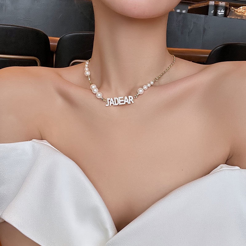Vòng cổ Ngọc Trai Mặt Chữ Cái Sang Trọng Thời Trang Hàn Quốc Cao Cấp Cho Nữ