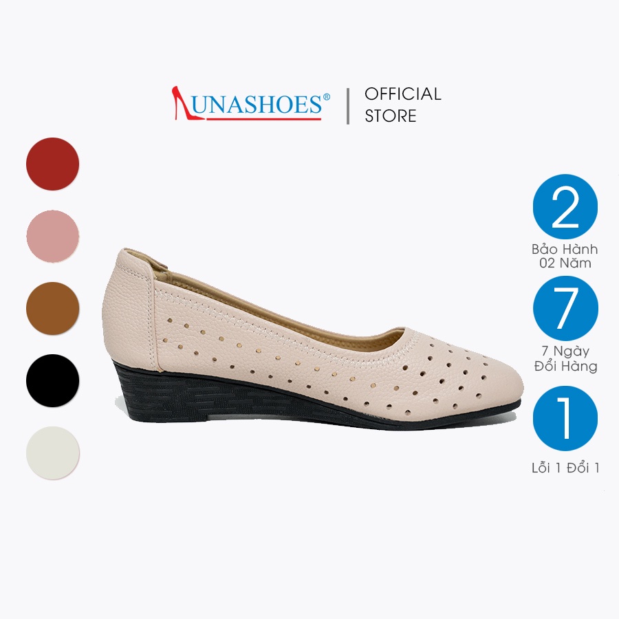 Giày búp bê nữ 3p cao gót đế xuồng mũi tròn LUNASHOES 24812 da bò êm chân có đục lỗ dáng phối đồ đẹp siêu bền