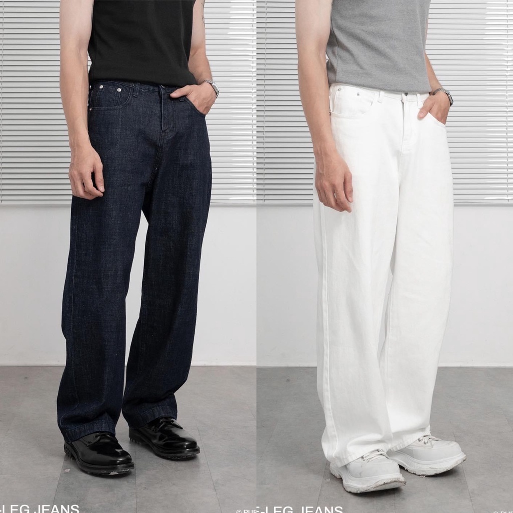 Quần jeans ống suông 2 màu Aloha White Chad Wide-leg