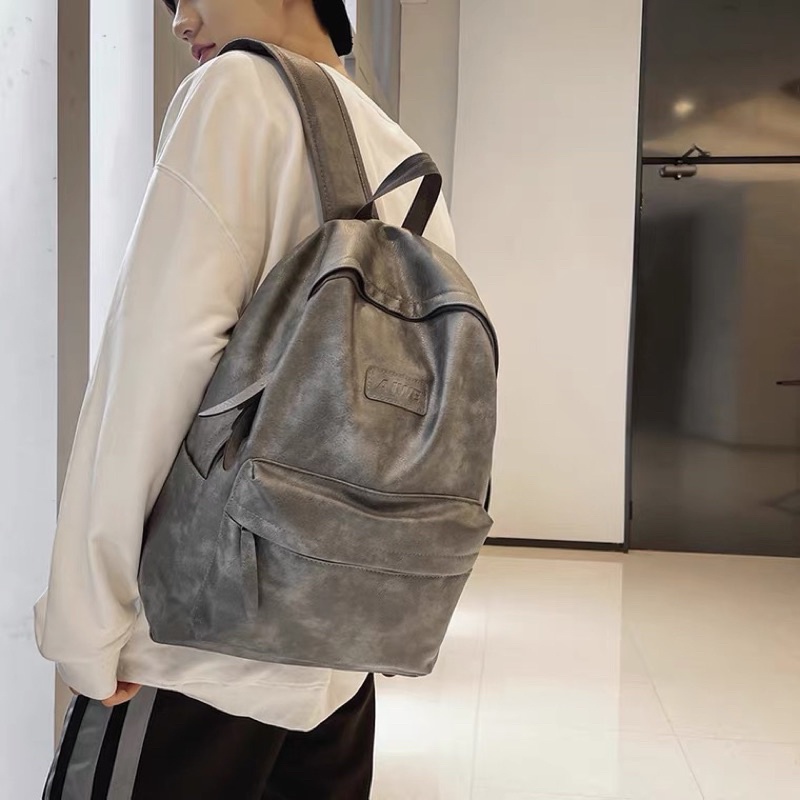 Ba lô nam nữ basic gam màu mốc da trơn cỡ trung bình to học sinh viên đi làm vs du lịch trẻ trung streetwear