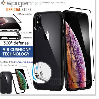 Ốp Tặng Kèm Kính Spigen Iphone XR / X / XS / Xs Max Spigen Ultra Hybrid 360 - Hàng Chính Hãng