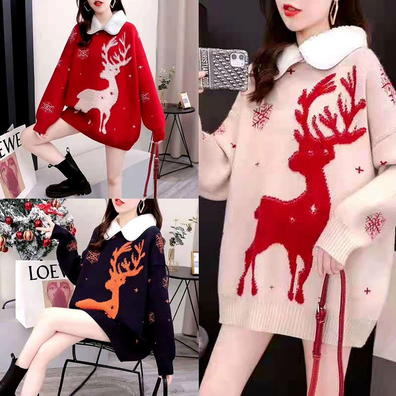 Áo Len Phối Nhung Dày Màu Đỏ Kiểu Giáng Sinh Năm Mới Siêu Xinh M098