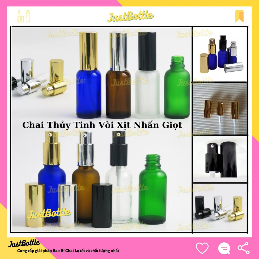 CHAI THỦY TINH XỊT NHẤN GIỌT 10ml 15ml 20ml 30ml 50ml 100ml, LỌ CHIẾT MỸ PHẨM nhỏ DẠNG NHẤN XỊT ĐỰNG TINH DẦU NƯỚC HOA