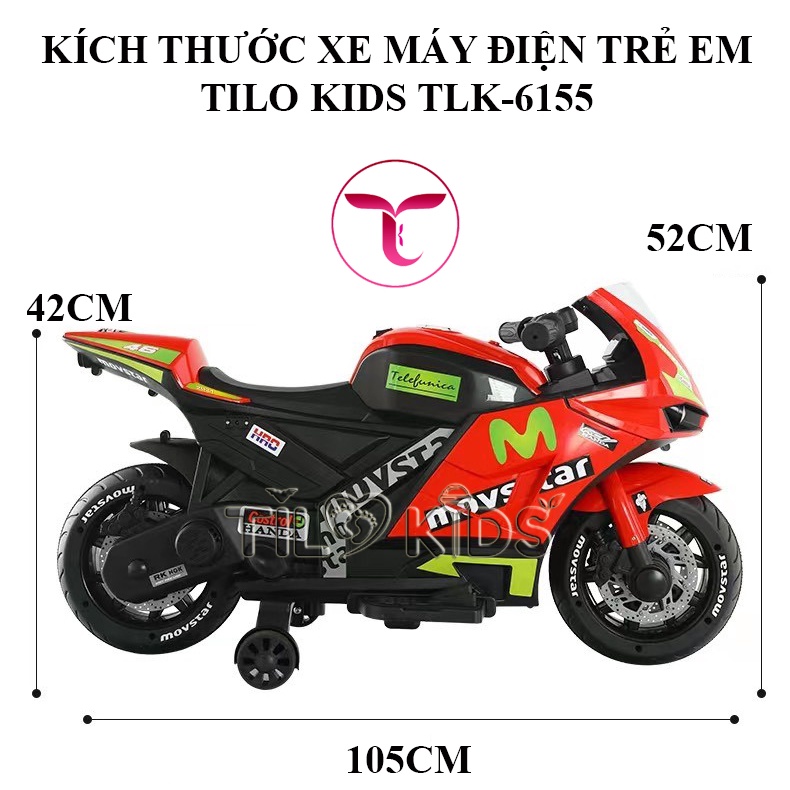 Xe máy điện trẻ em, xe moto điện cho bé TILO KIDS TLK-6155 kiểu dáng thể thao siêu ngầu, kết nối bluetooth