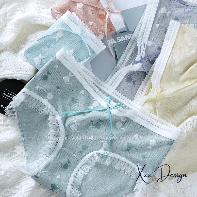 Quần lót Cotton nữ cao cấp họa tiết mèo dễ thương, chất liệu co dãn thấm hút thoáng khí - Wexuu Design QC85