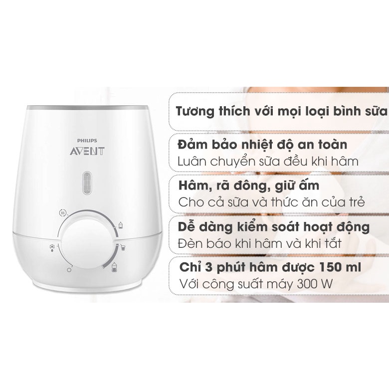 Máy hâm sữa Philips Avent SCF355/07 Phù hợp mọi loại bình sữa