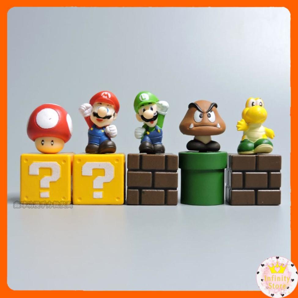 SET 5 MÔ HÌNH SUPER MARIO CHIBI 5CM INFINY DECOR