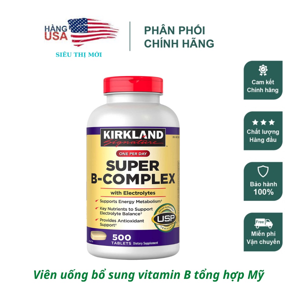 Vitamin B Tổng Hợp Super B-Complex Kirkland 500 Viên - Siêu Thị Mới