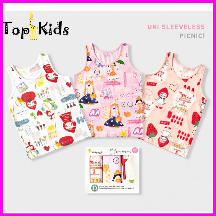 Set 3 áo COTTON cao cấp  3 lỗ , sát nách, bé gái,  Unifriend Hàn Quốc _ từ 1 tới 15 tuổi,Topkid_vietnam